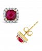 Created Ruby (1-1/3 ct. t. w. ) and Created White Sapphire (1/5 ct. t. w. ) Halo Stud Earrings in 10k Yellow Gold. Also Available in Created White Sapphire and Created Spinel Aquamarine