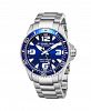 Stuhrling Men's Swiss Quartz Diver Watch, Stainless Steel Case, Blue Dial with Highly Luminescent Hands and Markers, Blue 120 Click Unidirectional Rotating Bezel, Solid Stainless Steel Bracelet