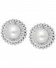 Cultured Freshwater Pearl (8mm) and Cubic Zicornia Stud Earrings in Sterling Silver