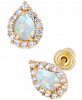 Lab-Created Opal (1/10 ct. t. w. ) & Lab-Created White Sapphire (1/6 ct. t. w. ) Pear Halo Stud Earrings