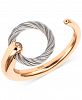 Charriol White Topaz Accent Two-Tone Circle Cuff Ring in Stainless Steel and Rose Gold-Tone Pvd Stainless Steel