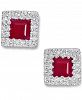 Ruby (1/2 ct. t. w. ) & Diamond (1/8 ct. t. w. ) Square Halo Stud Earrings in 10k White Gold